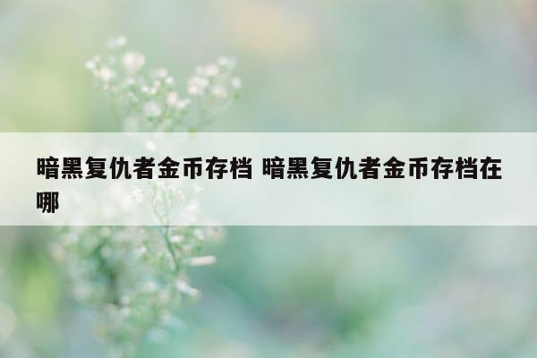 暗黑复仇者金币存档 暗黑复仇者金币存档在哪