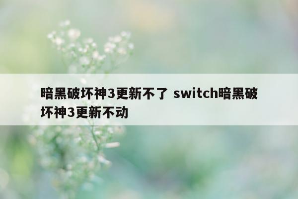 暗黑破坏神3更新不了 switch暗黑破坏神3更新不动