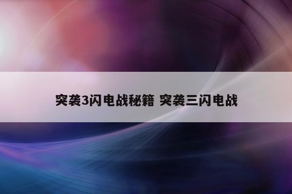 突袭3闪电战秘籍 突袭三闪电战